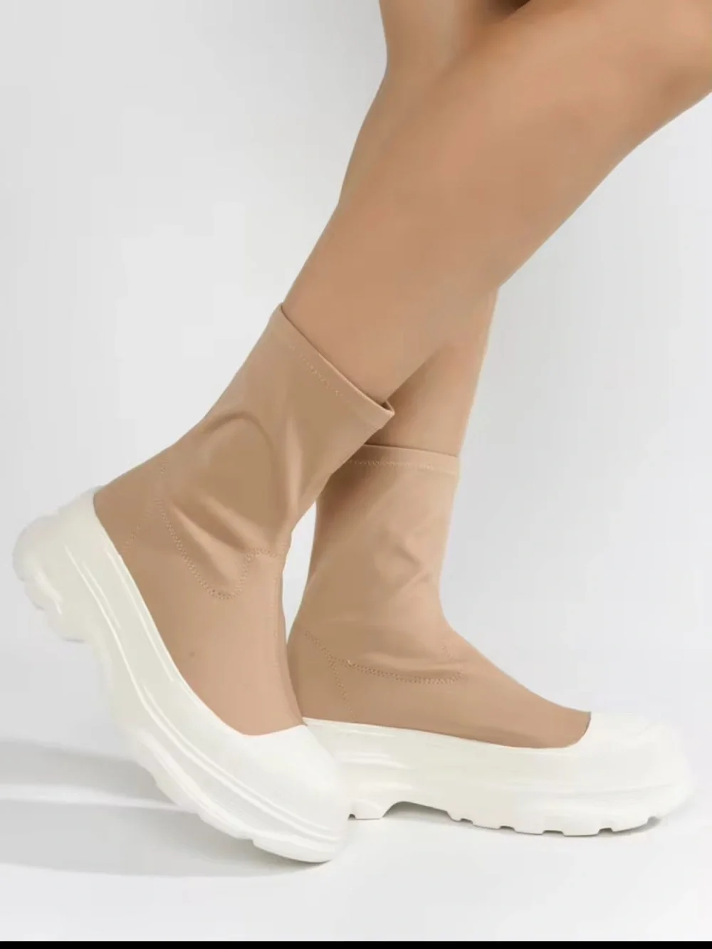Cape Robbin Beige Sock-Style Platform Sneakers with White Sole